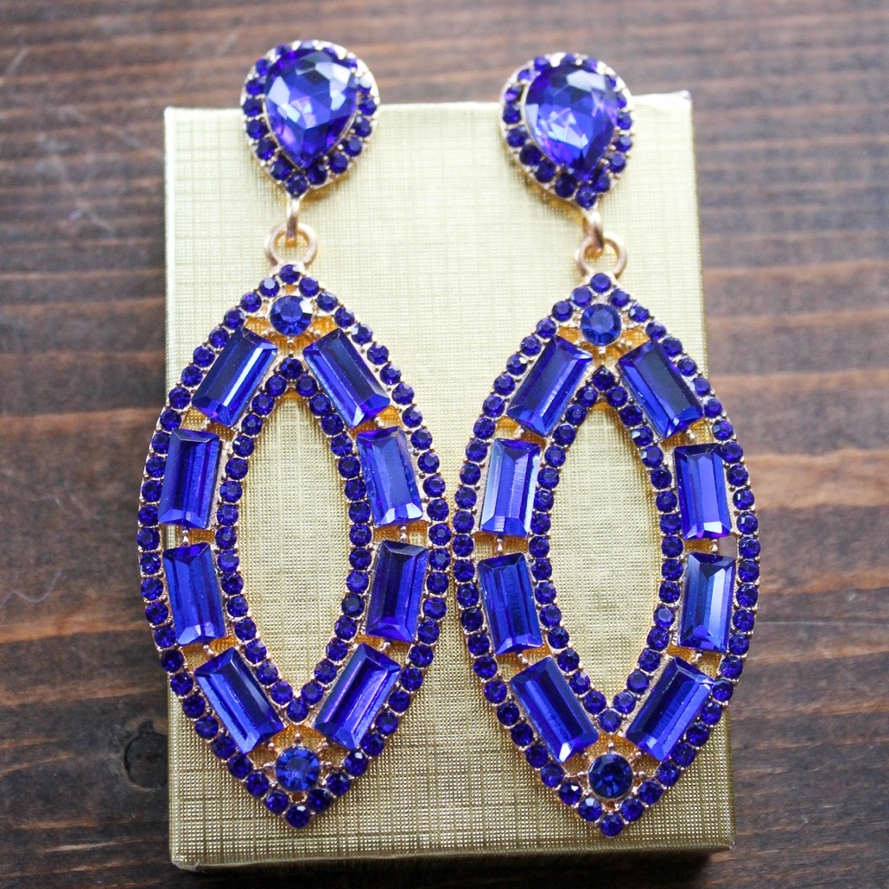 BRAND NEW Royal Blue Sapphire Marquise Dangle Earrings